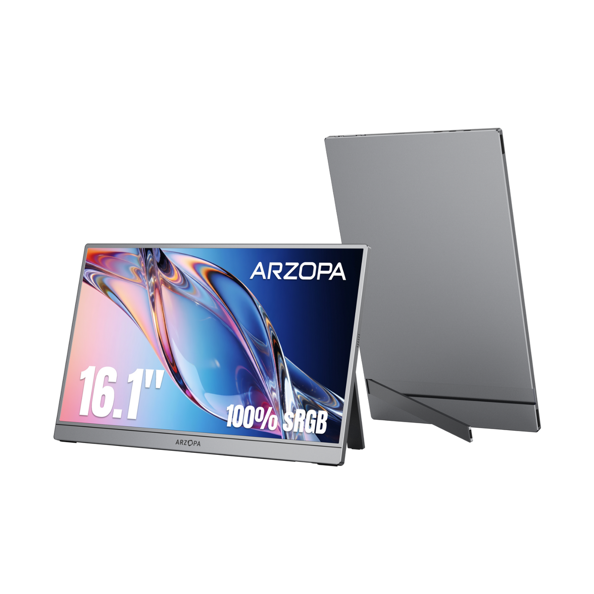 Arzopa 16,1" FHD IPS HDR USB-C ferðaskjár, innb. kickstand, grár