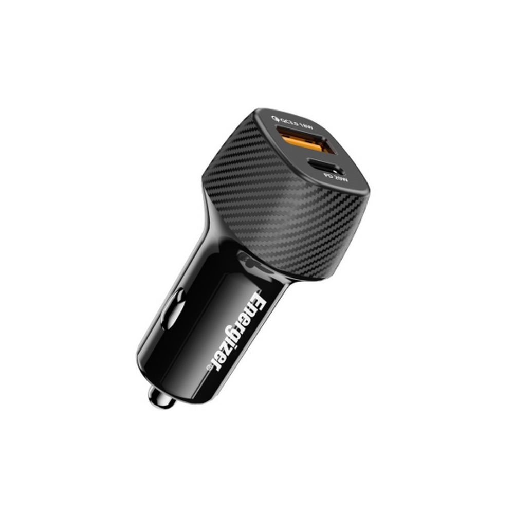 38W Energizer 1x USB-C, 1x USB-A PD QC hleðslutæki í bíl, svart