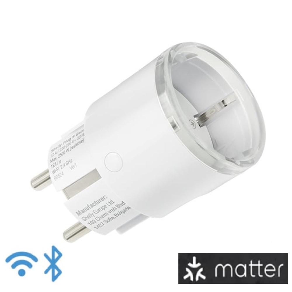 Shelly Plug S Matter Wi-Fi 12A Gen3 snjallinnstunga, hvít