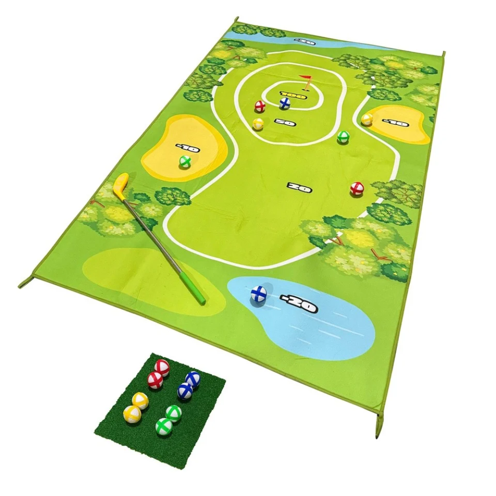 Mad Monkey Golf motta með 8 boltum og kylfu, 150x100cm