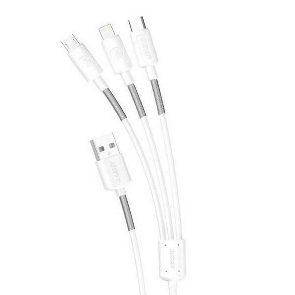 Dudao 3in1 USB-A í Lightning/Micro/USB-C hleðslukapall 1.2m, hvítur