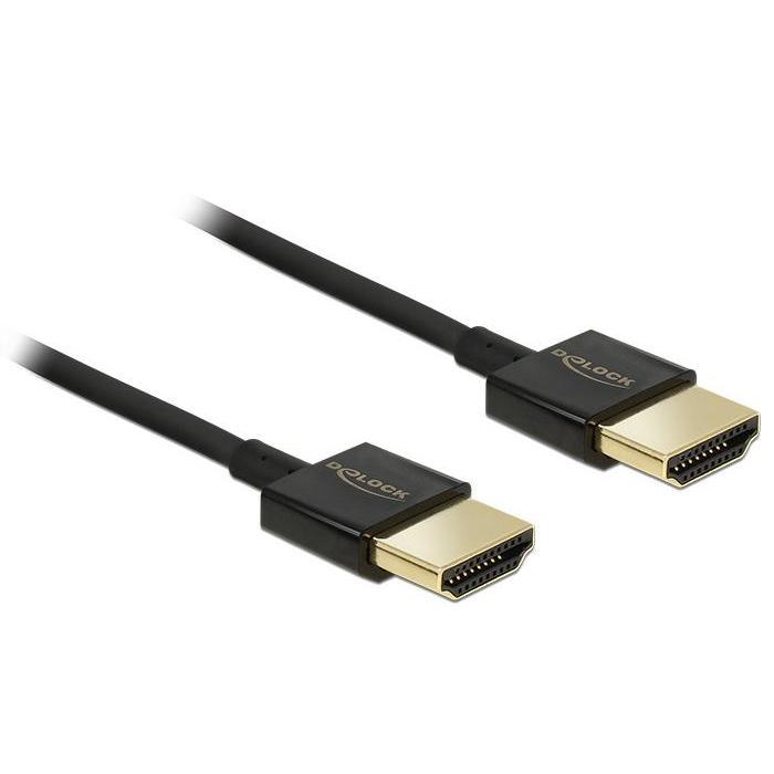 Delock HDMI Slim kapall, 4K 60Hz, hann/hann, 50 cm, svartur