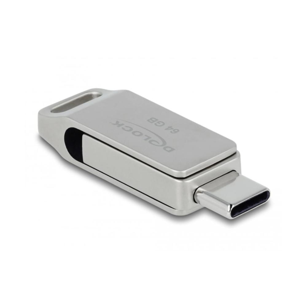 Delock 64GB USB-A og Type-C minnislykill, Metal grár