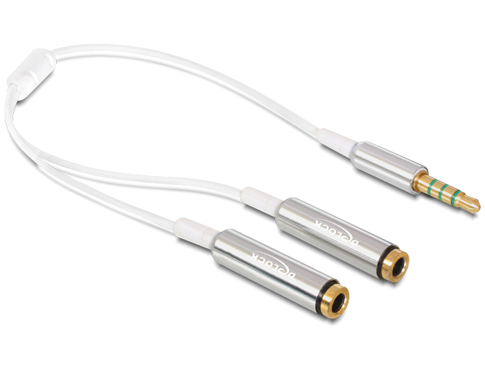 Delock 3.5mm stereo jack splitter í 2x 3.5mm stereo jack hljóðtengi , 25cm, hvítur