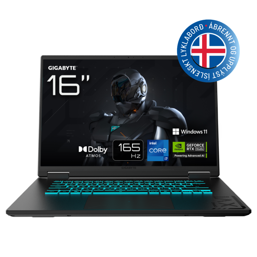 Gigabyte Gaming leikjafartölva 16" FHD+165 i7-13620H 16GB 1TB RTX5060 W11, Black Steel, Ísl.lyklab.-0