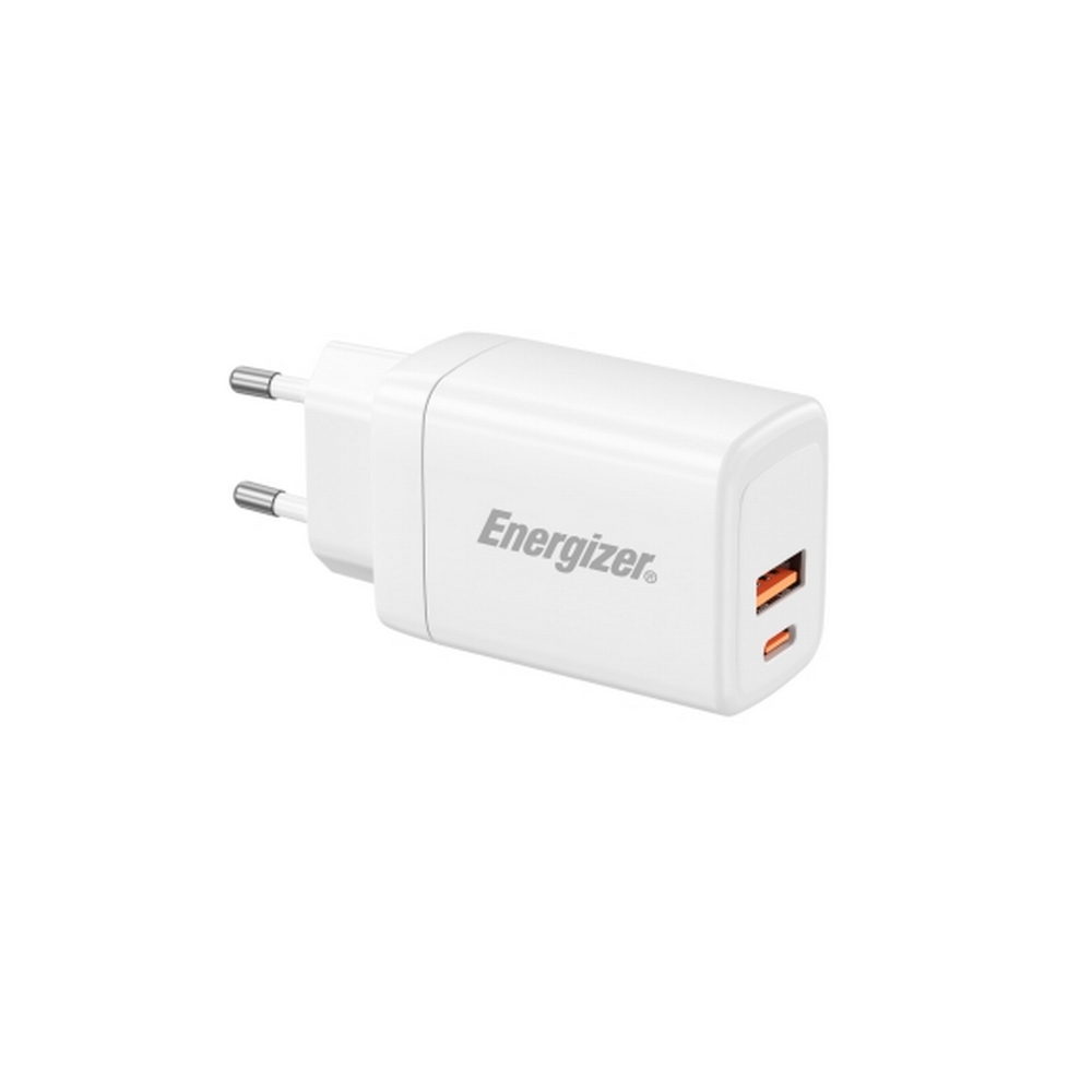 45W Energizer 1x USB-C, 1x USB-A PD QC GaN hleðslutæki, hvítt