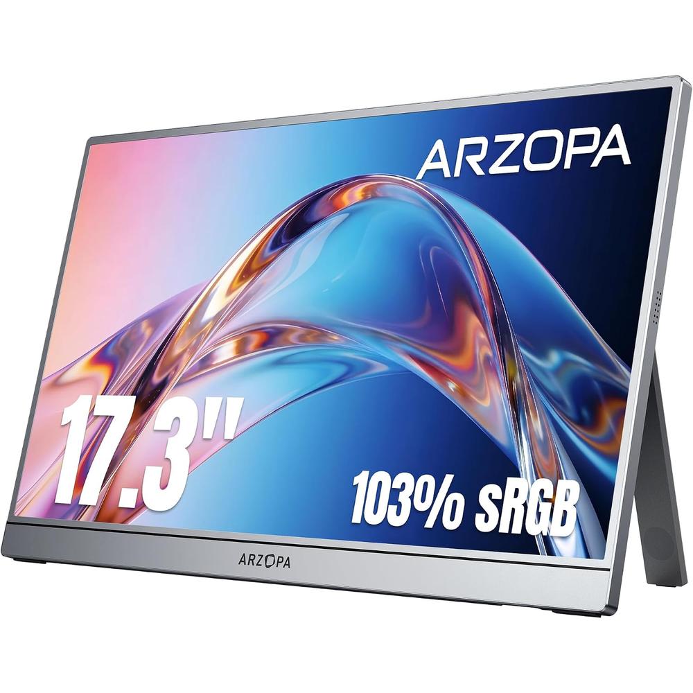 Arzopa 17,3" FHD IPS HDR USB-C ferðaskjár, innb. kickstand, grár
