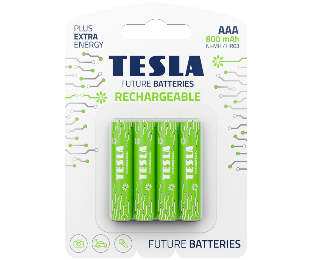Tesla Batteries AAA Recharge+ endurhlaðanlegar rafhlöður, 4stk