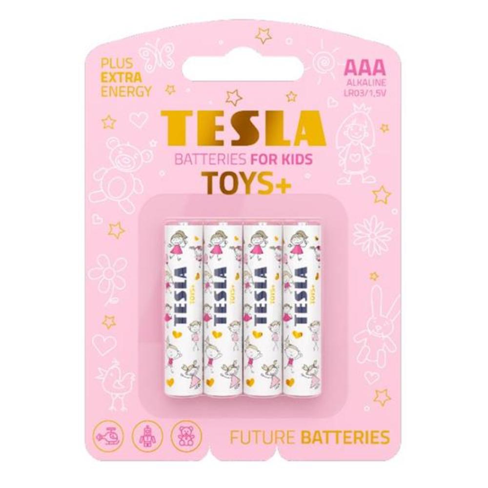 Tesla Batteries AAA Toys+ hágæða rafhlöður fyrir leikföng, 4stk bleikar