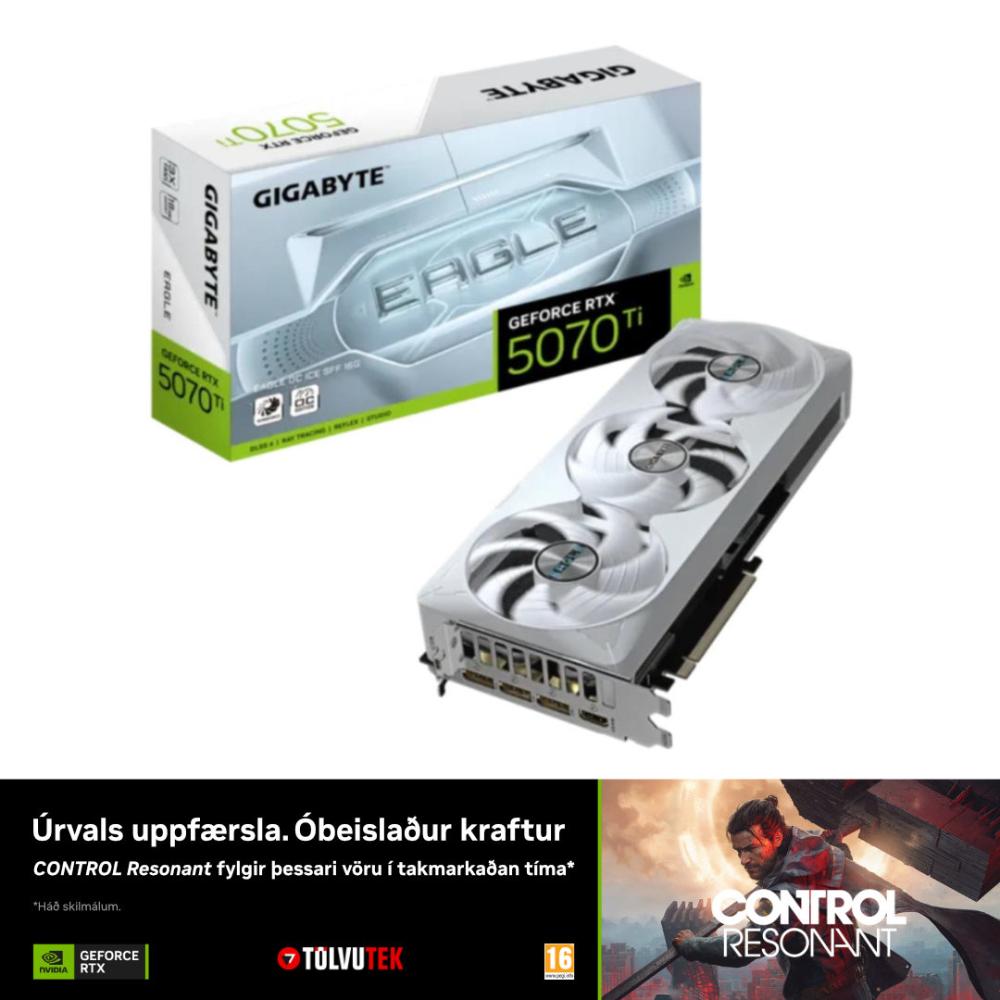 Gigabyte GeForce RTX 5070 Ti 16GB Eagle OC Ice skjákort, Hvítt