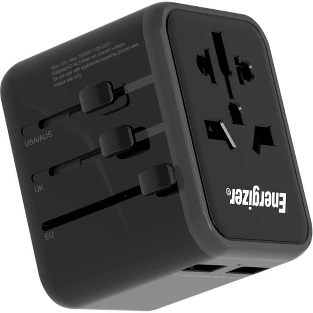15W Energizer USB-A EU/UK/US/AUS ferðahleðslutæki, svart