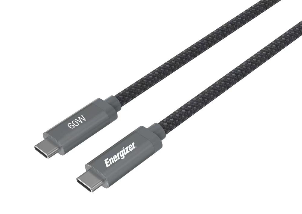 Energizer C83 Metal USB3.2 60W 10Gbps C í C ofinn kapall, 2 metrar, grár