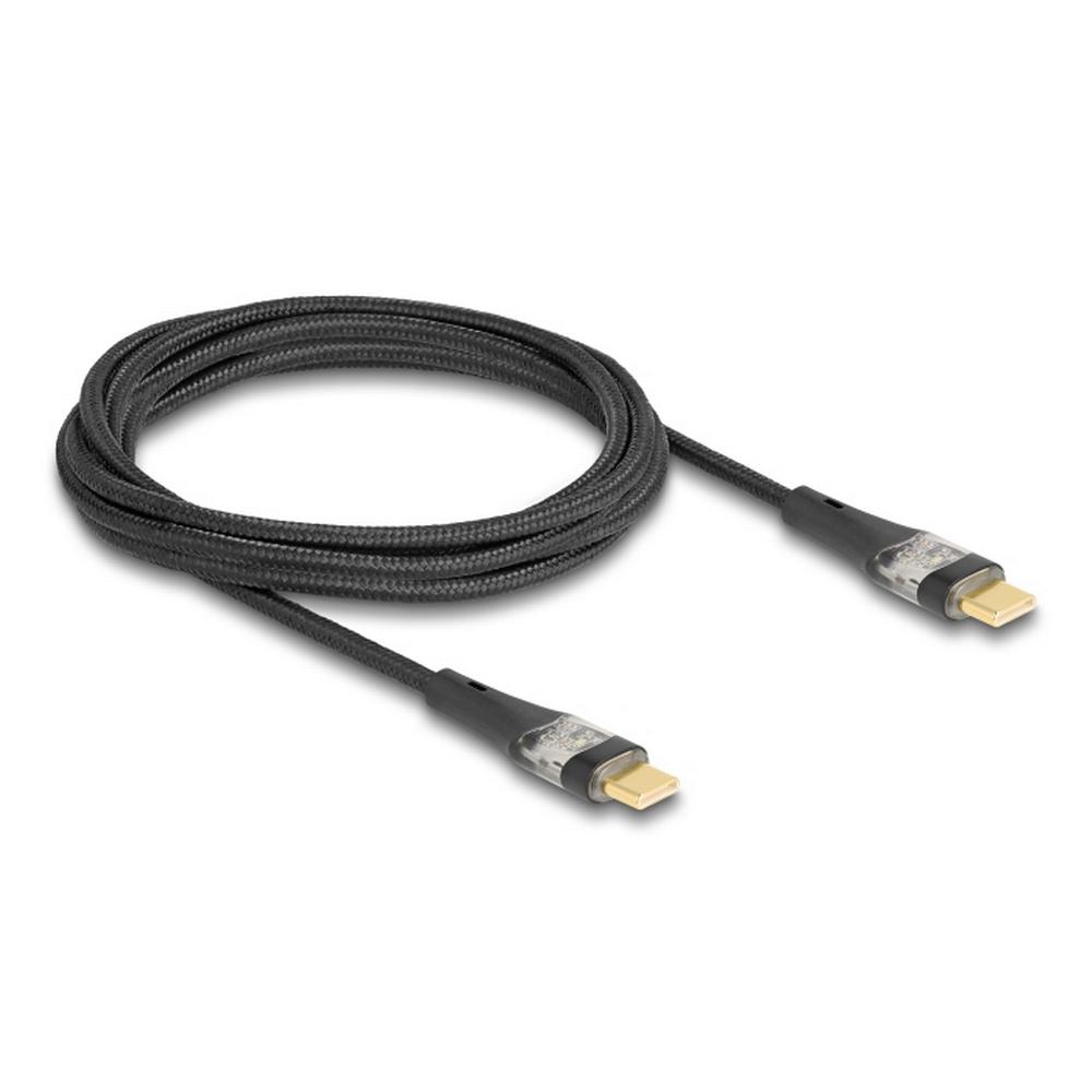 Delock USB-C PD 3.0 100W hleðslukapall, 2 metrar, svartur/glær