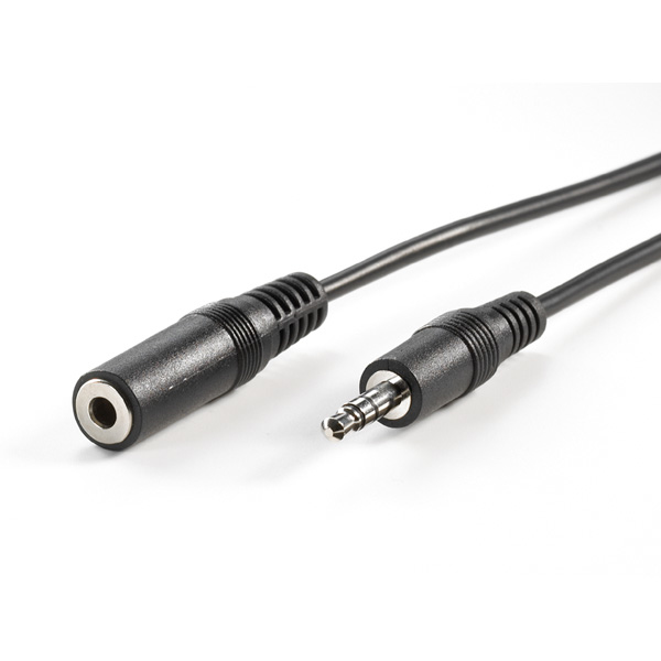 3.5mm stereo jack kapall, hún/hann, 2m, svartur
