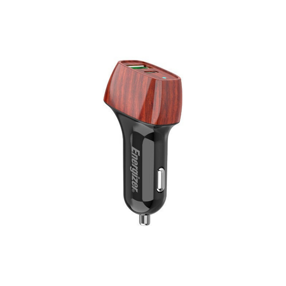 38W Energizer 1x USB-C, 1x USB-A PD QC hleðslutæki í bíl, viðarlitað