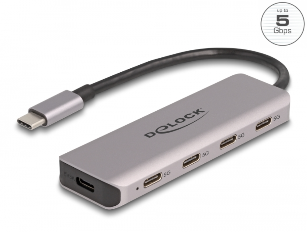 Delock 4 porta HUB 5 Gbps USB 3.0 Type-C, silfur