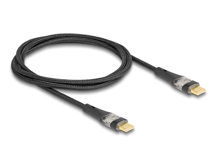 Delock USB-C PD 3.0 100W hleðslukapall, 1 metrar, svartur/glær