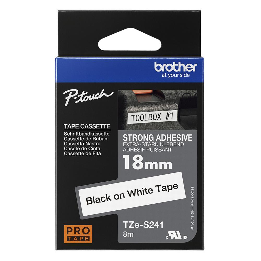 Brother TZeS241 límborði með sérlega sterku lími, 18mm x 8m, svart á hvítu