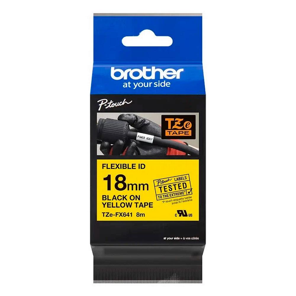 Brother TZeFX641 teygjanlegur límborði, 18mm x 8m, svart á gulu