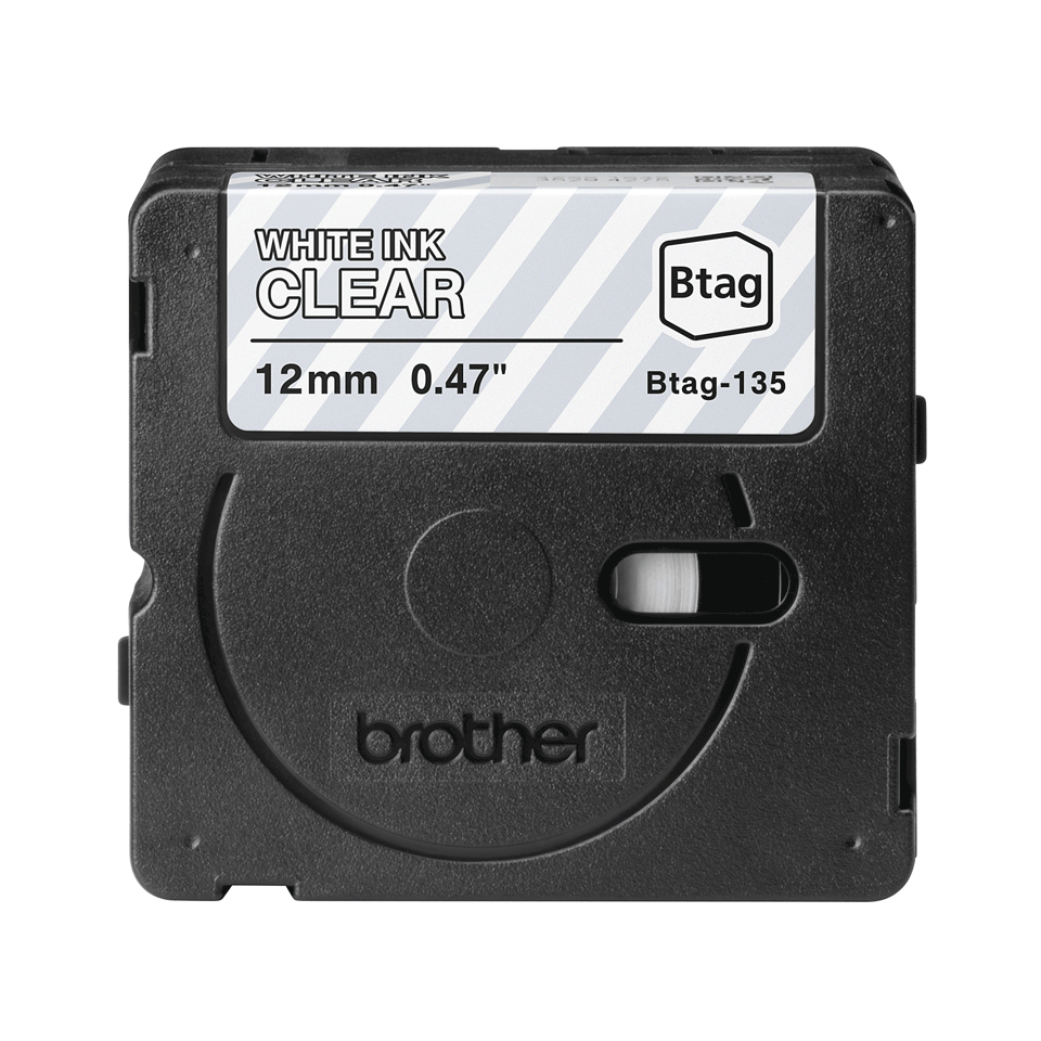 Brother Btag-135 límborði, 12mm x 4m, hvítt á glæru