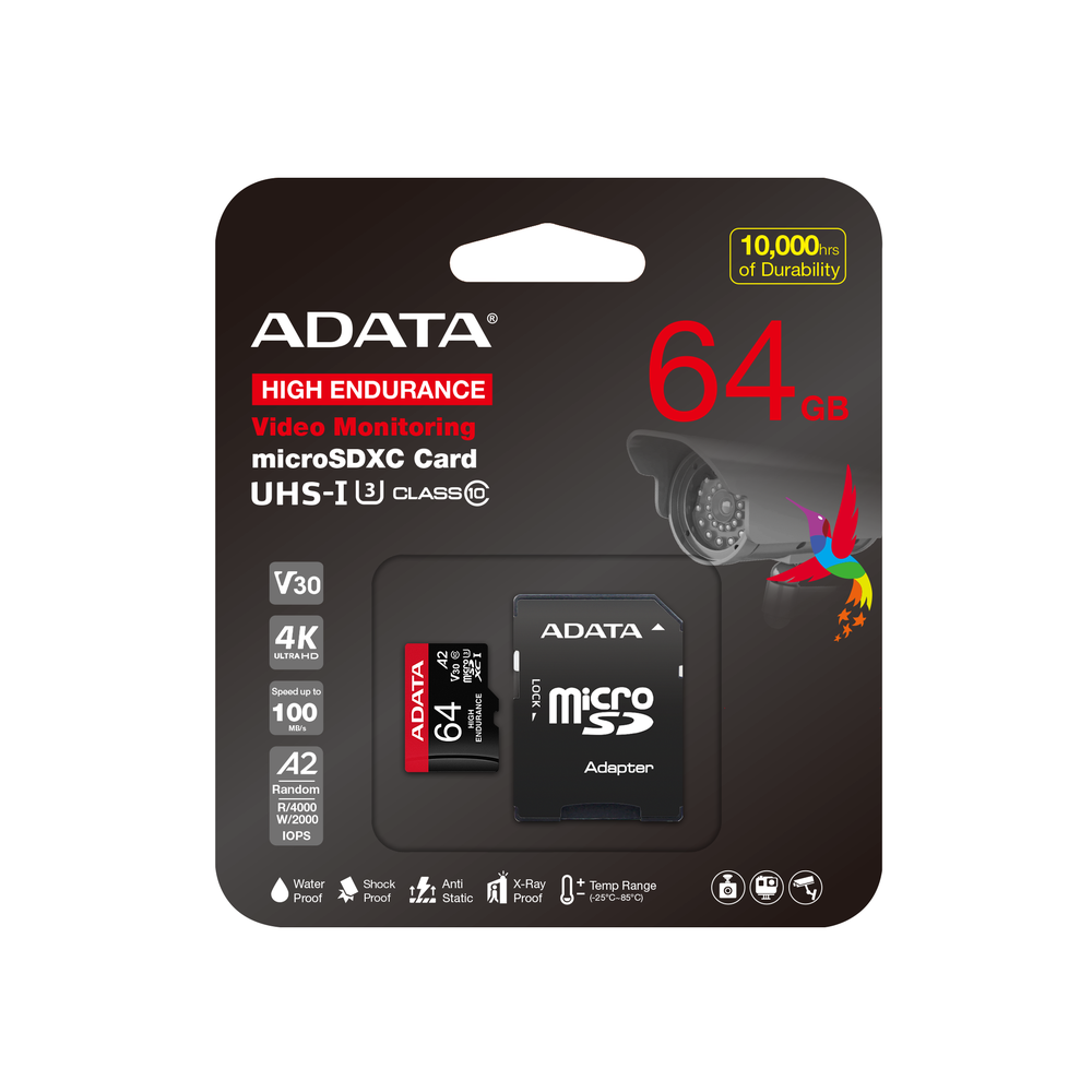 ADATA MicroSD 64GB class 10 UHS-1 U3 High Endurance háhraða minniskort m/SD-breytistykki